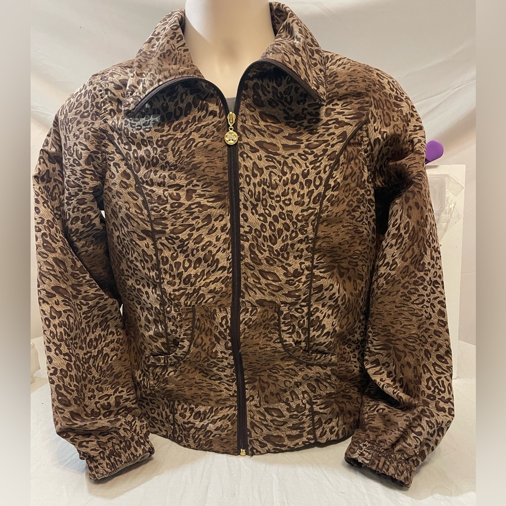 Activology Leopard Print Full Zip Windbreaker Jacket